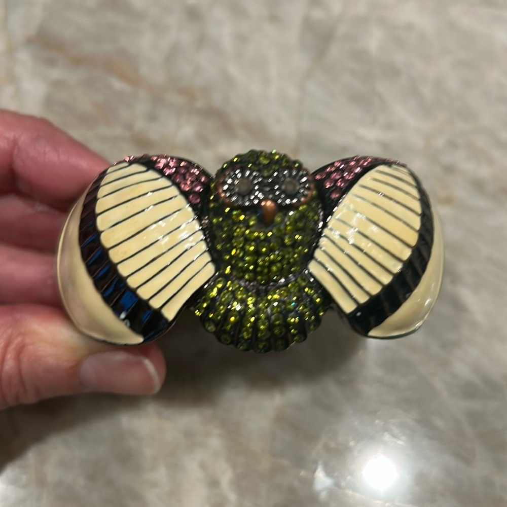 Art Deco enamel and rainstones owl design bracelet.